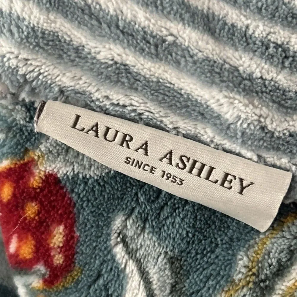 Laura Ashley Throw Blanket Berries Cherries Reversible Stripe Cottage 68x48